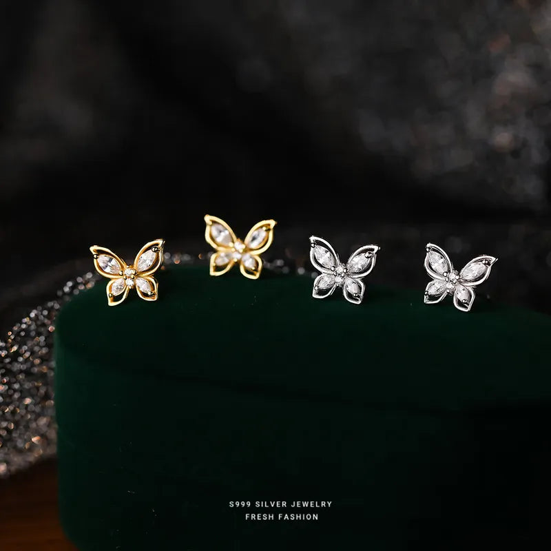 Butterfly Sterling Silver Zircon Ear Studs