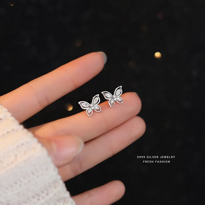 Butterfly Sterling Silver Zircon Ear Studs