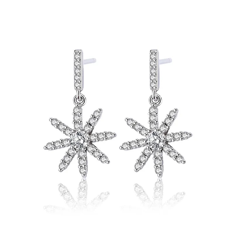 Snowflake Sterling Silver Zircon White Gold Plated Drop Earrings