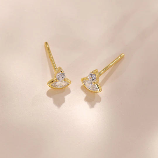 Sterling Silver CZ Geometric Marquise Stud Earrings