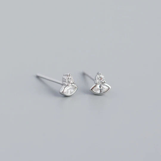 Sterling Silver CZ Geometric Marquise Stud Earrings