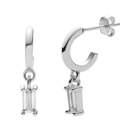 925 Sterling Silver Crystal Hoop Drop Earrings