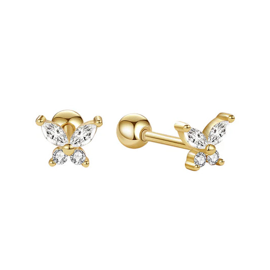 Sterling Silver Mini Butterfly Stud Earring With Cubic Zirconia