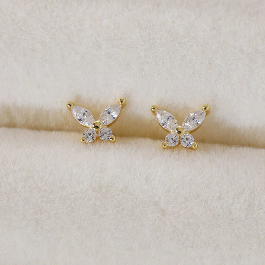 Sterling Silver Mini Butterfly Stud Earring With Cubic Zirconia