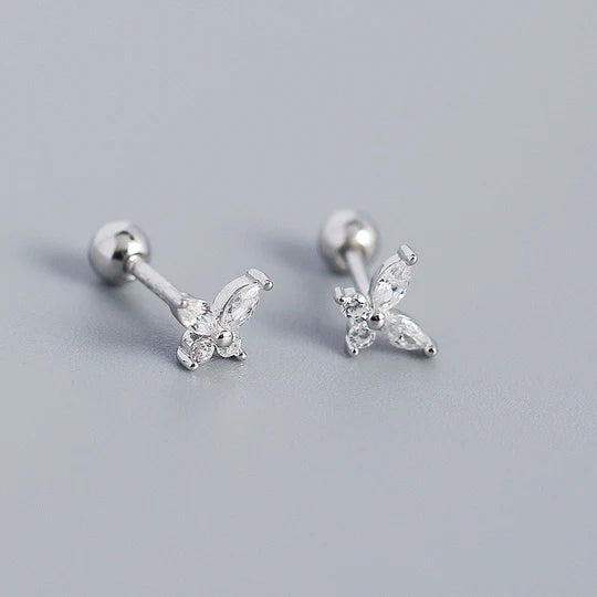 Sterling Silver Mini Butterfly Stud Earring With Cubic Zirconia