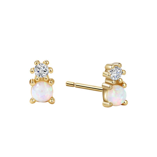 925 Sterling Silver Opal Cubic Zirconia Mini Stud Earrings