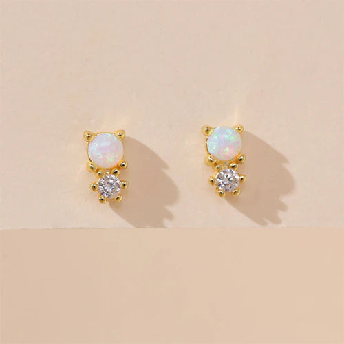 925 Sterling Silver Opal Cubic Zirconia Mini Stud Earrings