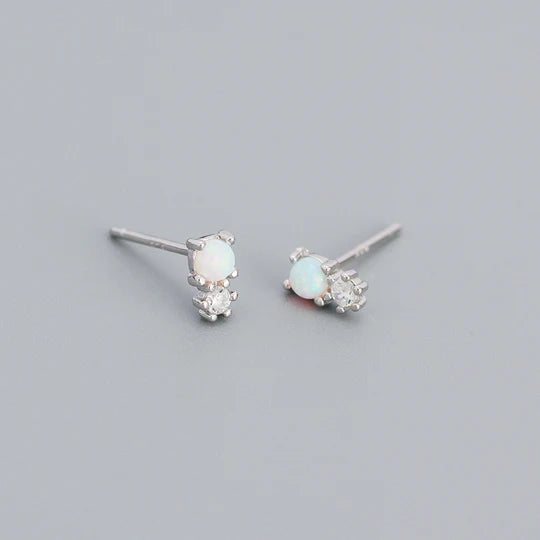 925 Sterling Silver Opal Cubic Zirconia Mini Stud Earrings