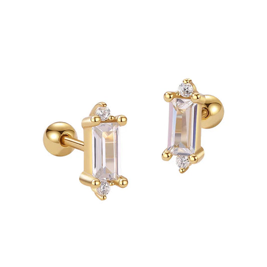 925 Sterling Silver Sparkle Baguette Cubic Zirconia Mini Stud Earrings