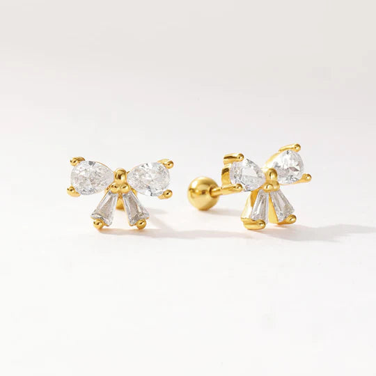 Bowknot Stud Earrings With CZ stone