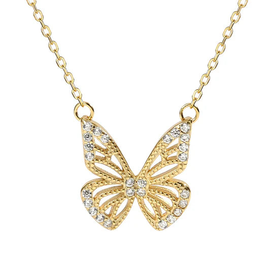 Sterling Silver Hollow Cubic zirconia Z Butterfly Pendant Necklace