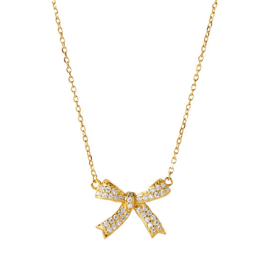 Minimalist Cubic Zirconia Butterfly Bow Pendant Necklace